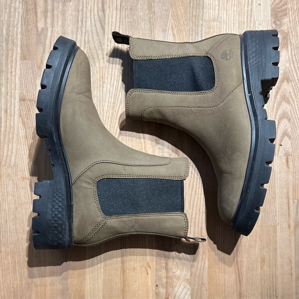 Timberland Women’s Cortina Valley Chelsea Boots In Olive Nubuck Leather 7 EU 38